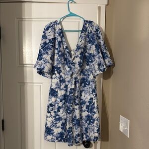 Abercrombie & Fitch Blue and White Flutter Sleeve Sundress